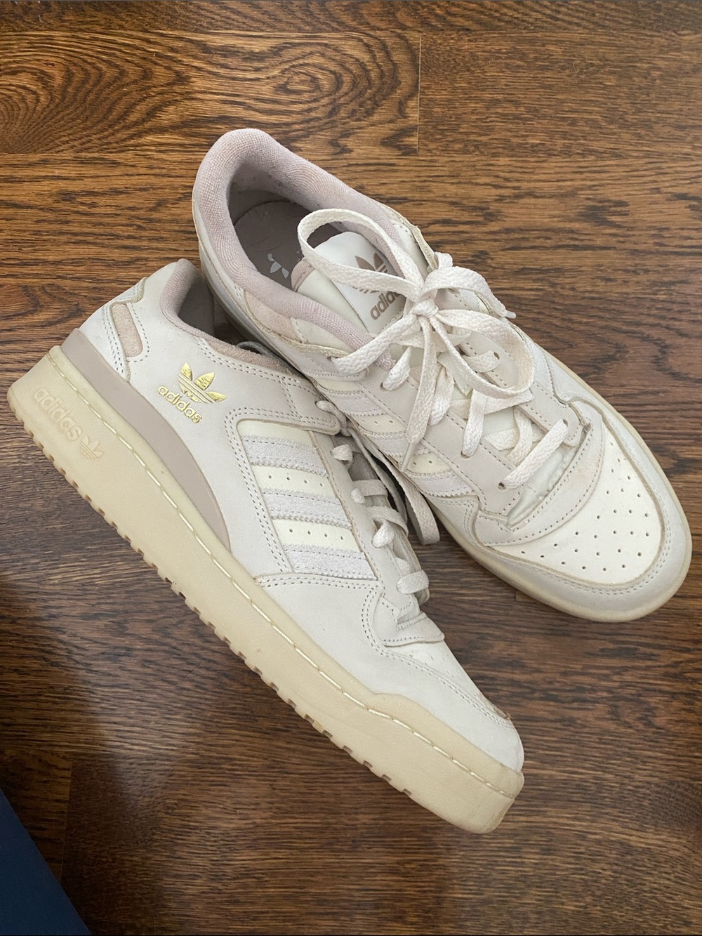 adidas Cream and Beige Low-Top Sneakers with Gold Logo